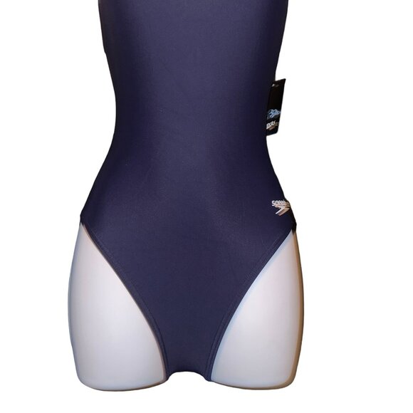 NWT Speedo PowerFlex Eco One Piece Swimsuit Womens 6 32 Solid Blue Compression - Picture 3 of 9